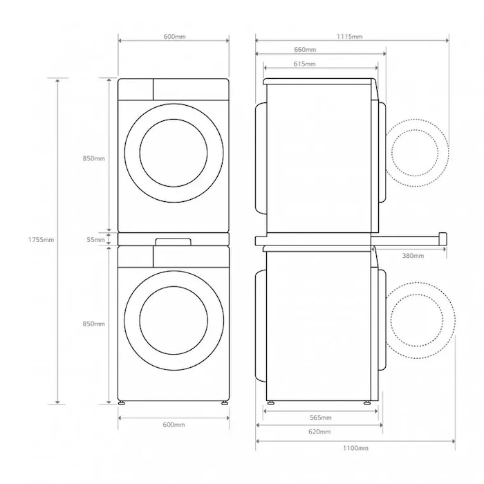 LG Torre de Lavado, Blanca, Lavadora inteligente 9kg, 1400rpm, 10% más eficiente que A + Secadora 8kg, C, TORRE0908KG.SET